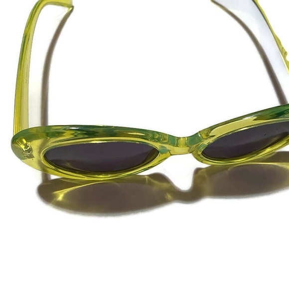 Neon Lime Green Yellow Clout Round Sunglasses - Picture 2 of 2